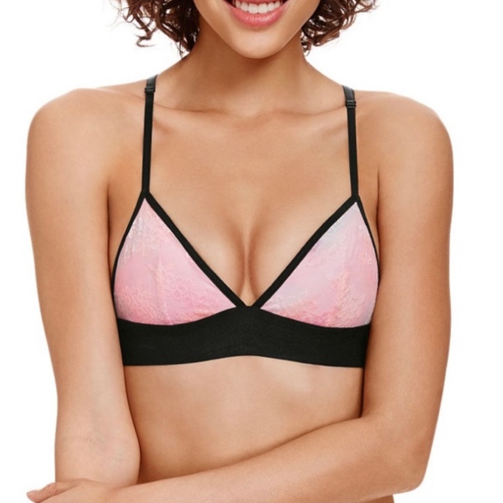 NWOT PINK Victoria’s Secret Daisy Lace Bralette, Ombré Pink/Black